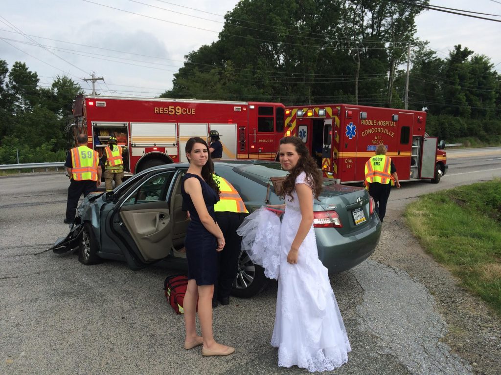 Emma and Martha-wedding-car-accident